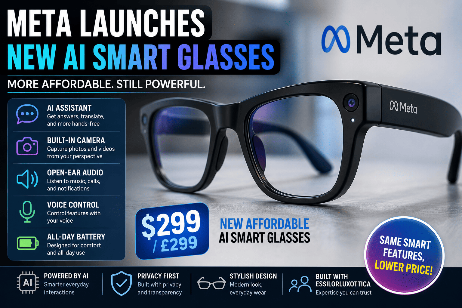 👓 Meta Launches a More Affordable AI Smart Glasses: Same Smart Features, Lower Price