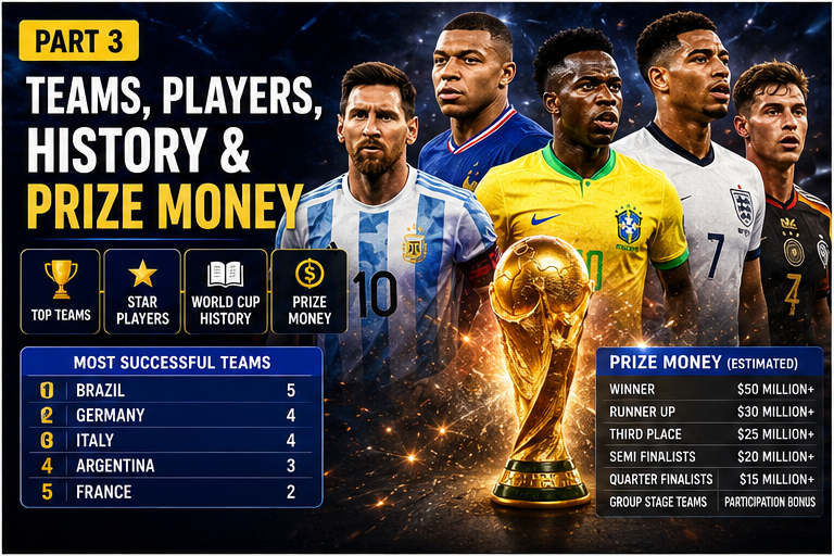 ⚽🌍 FIFA WORLD CUP 2026 - 🏆 PART 3 — TEAMS, STAR PLAYERS, HISTORY & PRIZE MONEY