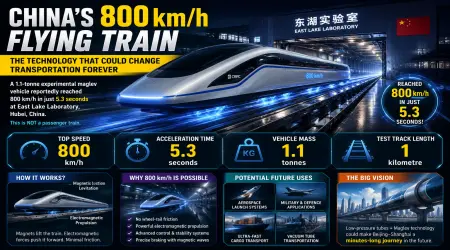 China’s 800 km/h Flying Train: How It Reached 800 km/h in 5.3 Seconds