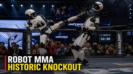 Robots Enter the MMA Arena: Spectacular Head Kick Sends Opponent's Head Flying in China's First Humanoid Robot Fight
